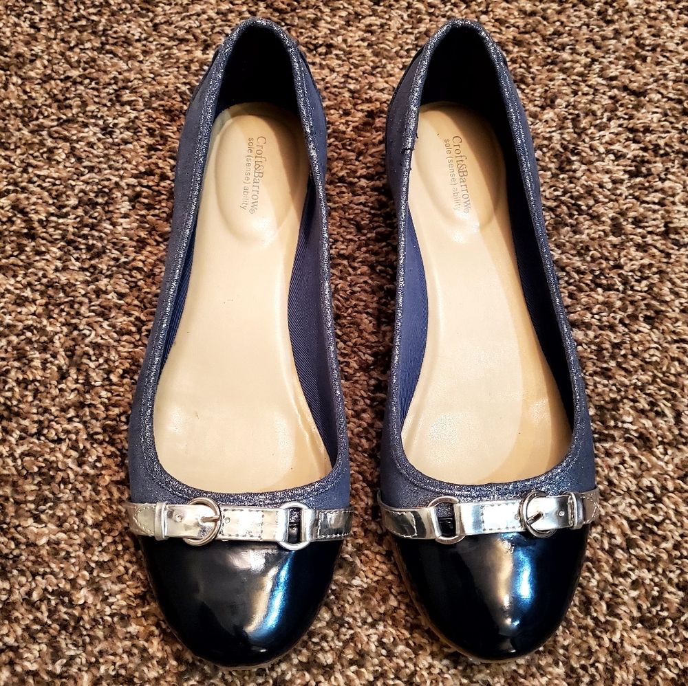 Croft & Barrow Comfort Ballet Flats 9 M Blue Sparkle; Strap, Cap Toe Accents